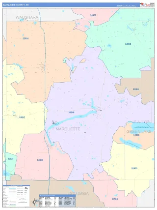 Marquette County, WI ColorCast style ZIP Code wall map
