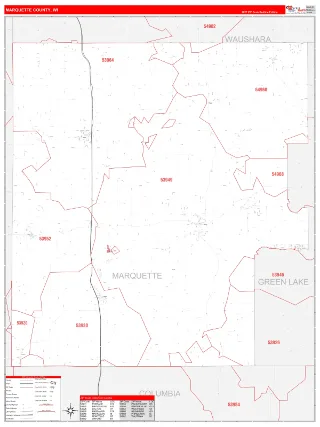 Marquette County, WI RedLine style ZIP Code wall map