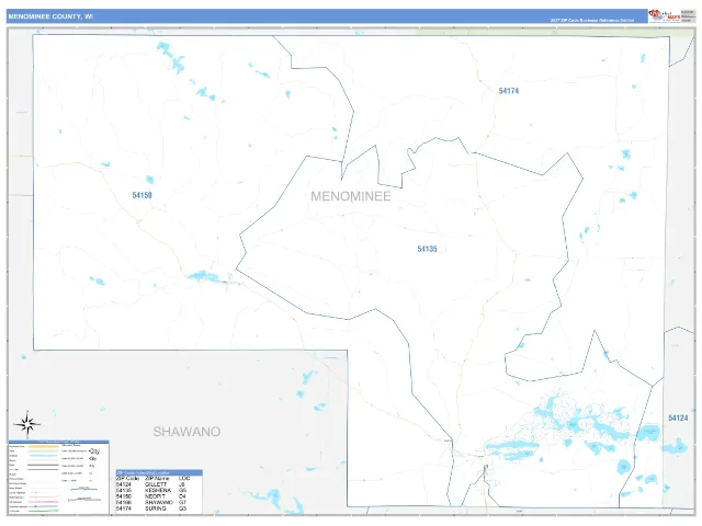 Menominee County, WI ZIP Code Wall Map, Business Reference style