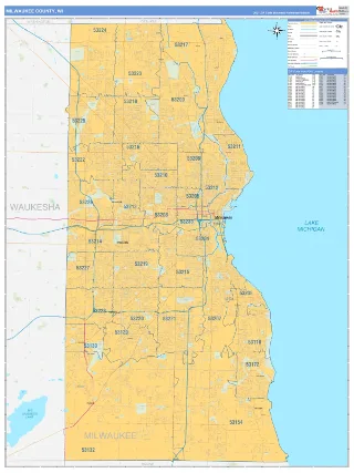Milwaukee County, WI Business Reference style ZIP Code wall map