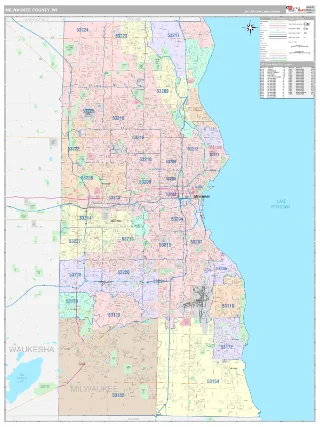 Milwaukee County, WI Classic style ZIP Code wall map