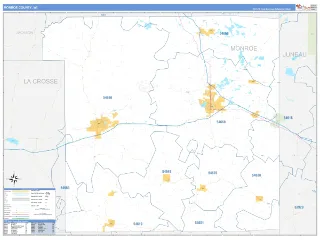 Monroe County, WI Business Reference style ZIP Code wall map
