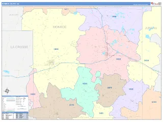 Monroe County, WI ColorCast style ZIP Code wall map