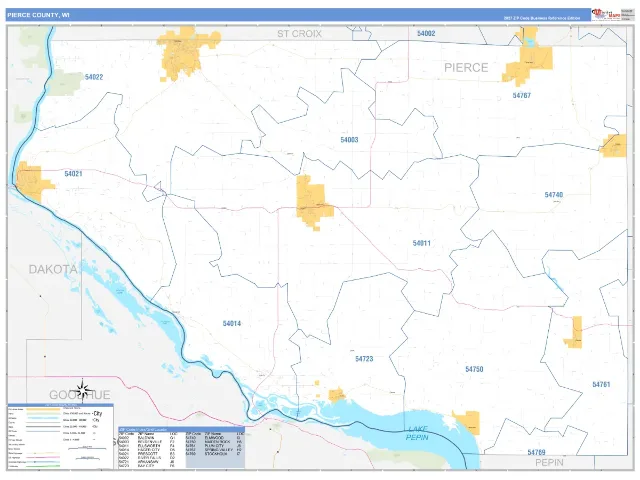 Pierce County, WI ZIP Code Wall Map, Business Reference style