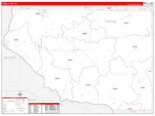 Pierce County, WI RedLine style ZIP Code wall map