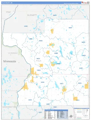 Polk County, WI Business Reference style ZIP Code wall map