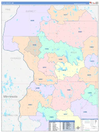 Polk County, WI ColorCast style ZIP Code wall map