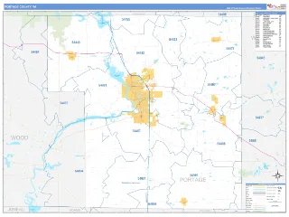 Portage County, WI Business Reference style ZIP Code wall map