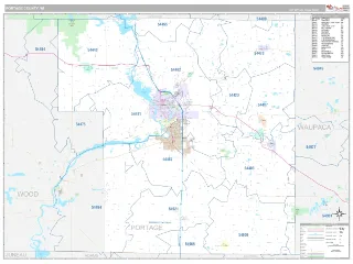 Portage County, WI Classic style ZIP Code wall map