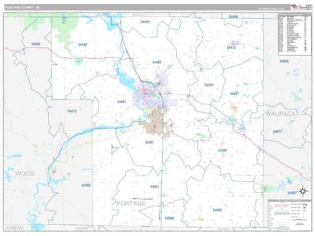 Portage County, WI ZIP Code Wall Map, Classic style