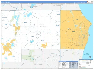 Racine County, WI Business Reference style ZIP Code wall map