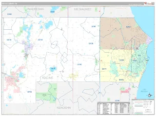 Racine County, WI Classic style ZIP Code wall map