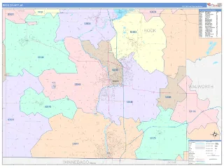 Rock County, WI ColorCast style ZIP Code wall map