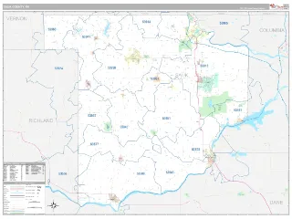 Sauk County, WI Classic style ZIP Code wall map