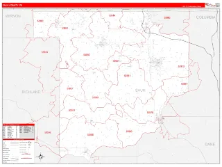Sauk County, WI RedLine style ZIP Code wall map