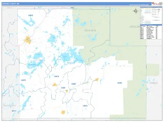Sawyer County, WI Business Reference style ZIP Code wall map