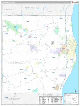 Sheboygan County, WI Classic style ZIP Code wall map