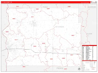 St. Croix County, WI RedLine style ZIP Code wall map