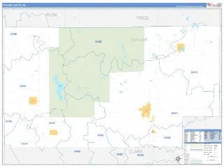 Taylor County, WI Business Reference style ZIP Code wall map