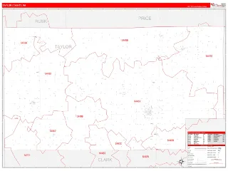 Taylor County, WI RedLine style ZIP Code wall map