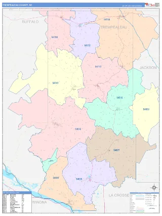 Trempealeau County, WI ColorCast style ZIP Code wall map