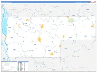 Vernon County, WI Business Reference style ZIP Code wall map