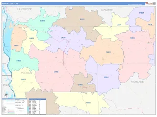 Vernon County, WI ColorCast style ZIP Code wall map