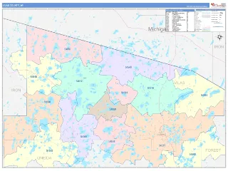 Vilas County, WI ColorCast style ZIP Code wall map