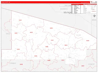 Vilas County, WI RedLine style ZIP Code wall map