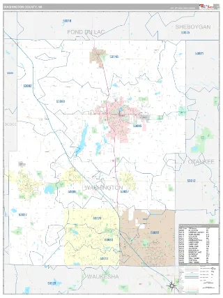 Washington County, WI Classic style ZIP Code wall map