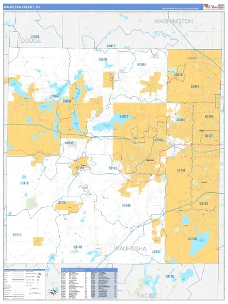 Waukesha County, WI Business Reference style ZIP Code wall map