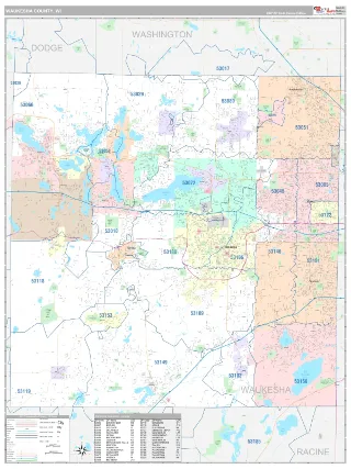 Waukesha County, WI Classic style ZIP Code wall map