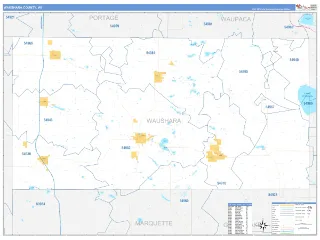 Waushara County, WI Business Reference style ZIP Code wall map