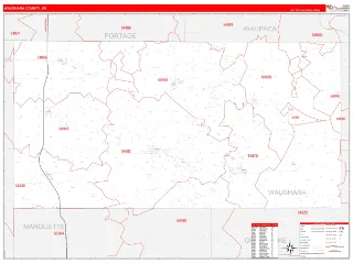 Waushara County, WI RedLine style ZIP Code wall map