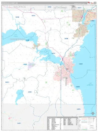Winnebago County, WI Classic style ZIP Code wall map