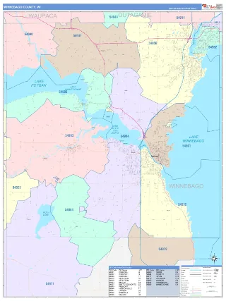 Winnebago County, WI ColorCast style ZIP Code wall map