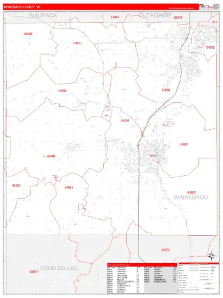 Winnebago County, WI RedLine style ZIP Code wall map