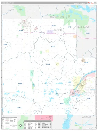 Wood County, WI Classic style ZIP Code wall map