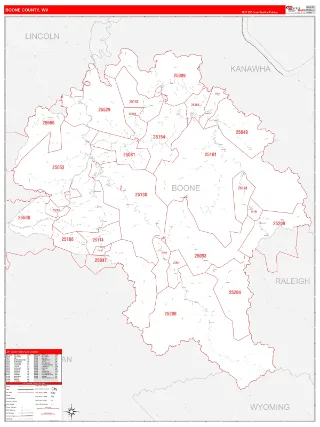 Boone County, WV RedLine style ZIP Code wall map