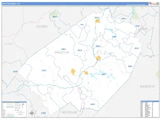 Braxton County, WV Business Reference style ZIP Code wall map