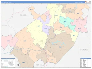 Braxton County, WV ColorCast style ZIP Code wall map
