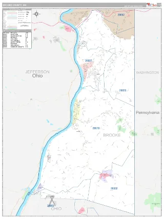Brooke County, WV Classic style ZIP Code wall map