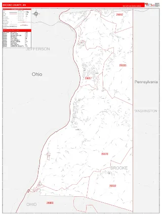 Brooke County, WV RedLine style ZIP Code wall map