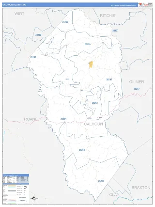 Calhoun County, WV Business Reference style ZIP Code wall map