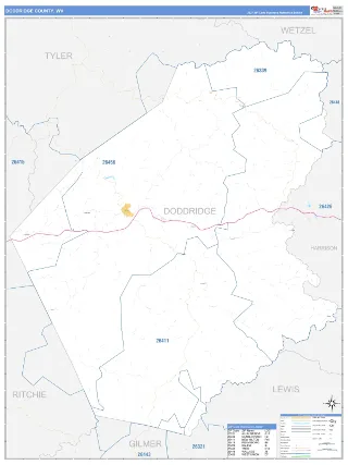 Doddridge County, WV Business Reference style ZIP Code wall map