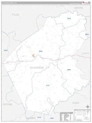 Doddridge County, WV Classic style ZIP Code wall map