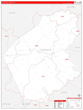 Doddridge County, WV RedLine style ZIP Code wall map