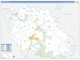 Fayette County, WV Business Reference style ZIP Code wall map