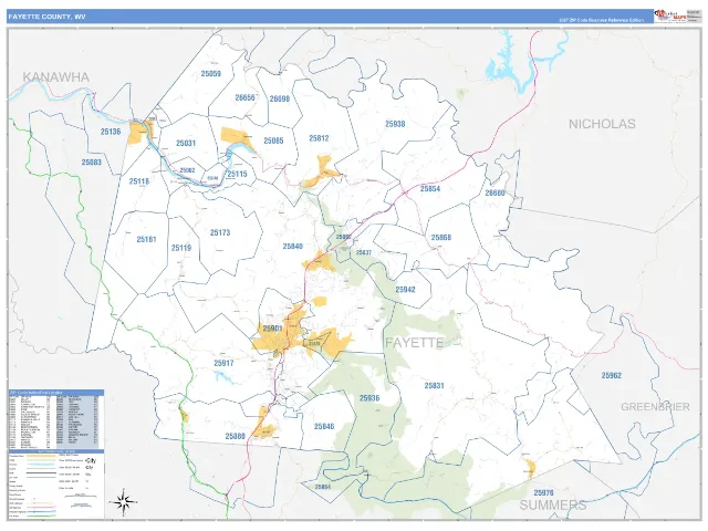 Fayette County, WV ZIP Code Wall Map, Business Reference style