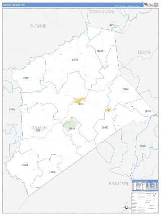 Gilmer County, WV Business Reference style ZIP Code wall map